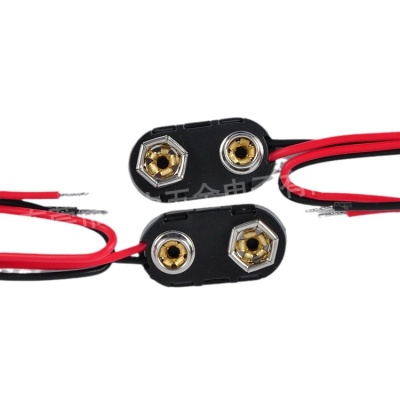 I型9v电池硬扣 塑胶壳电池座可带端子接口长度15CM一字型9v电池夹